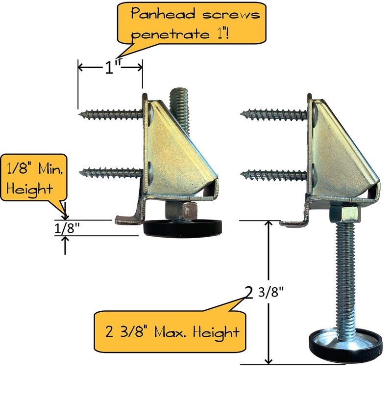 Desunia Heavy Duty Leveler Legs w/Lock Nuts - Leveling Feet for Furniture, Cabinets, & Workbench | 1 Pack (4 Legs Total) - Image 2